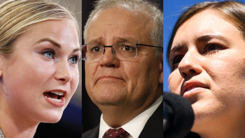 Composite image of Grace Tame, Scott Morrison and Brittany Higgins