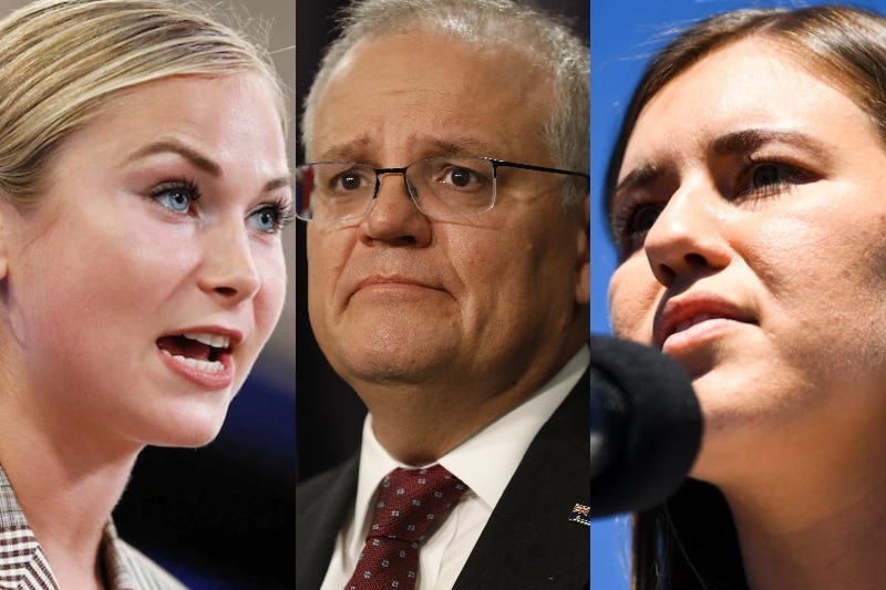Composite image of Grace Tame, Scott Morrison and Brittany Higgins