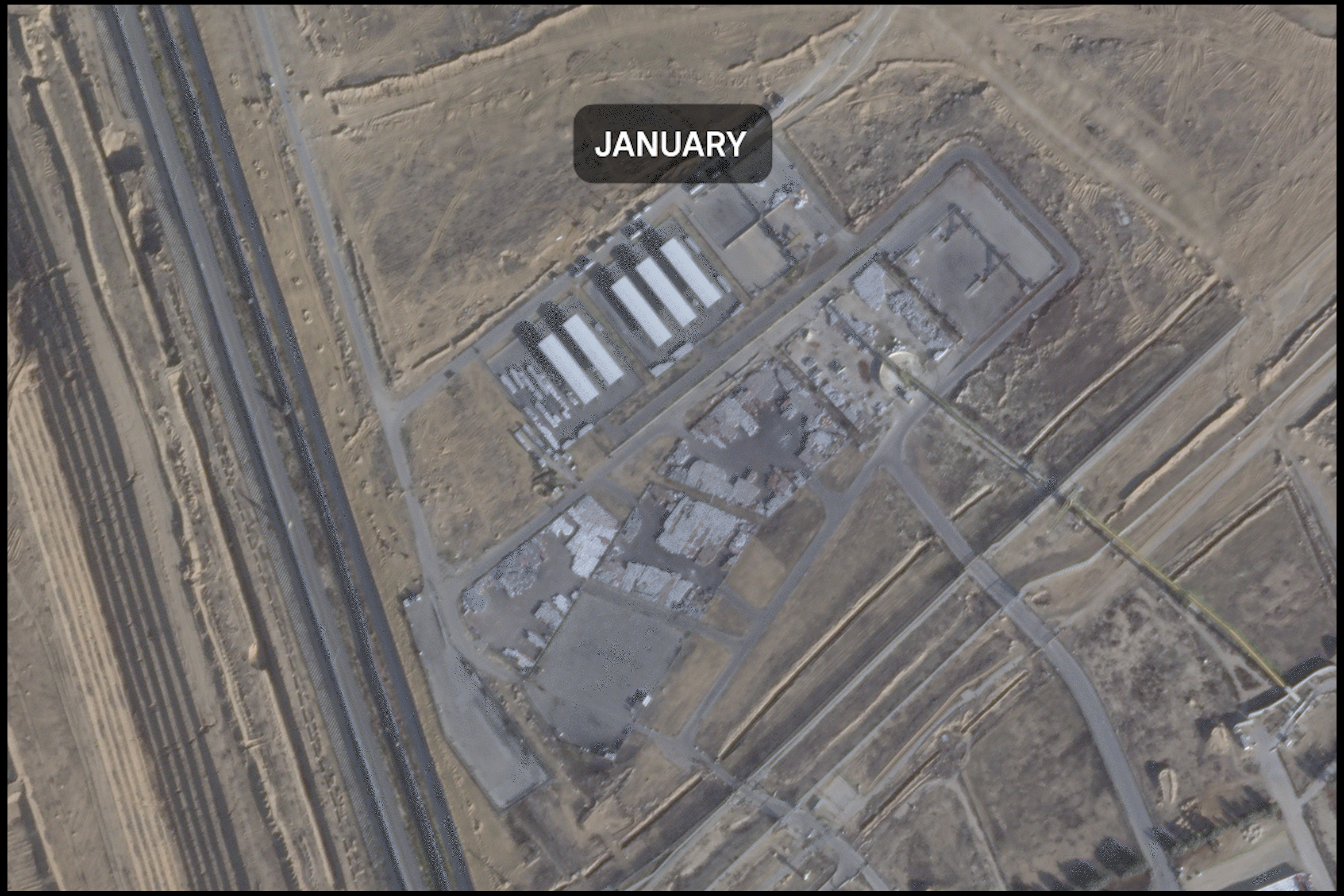 In January some aid containers can be seen on the satellite maps. By March it is all gone. It slowly returns by July.