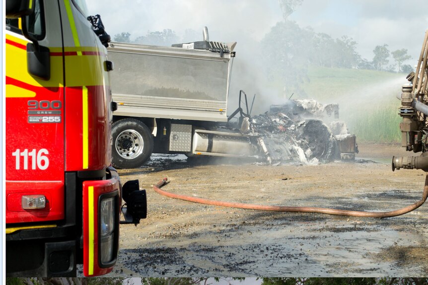 The driver managed to free himself before the flames took hold and was not hurt.