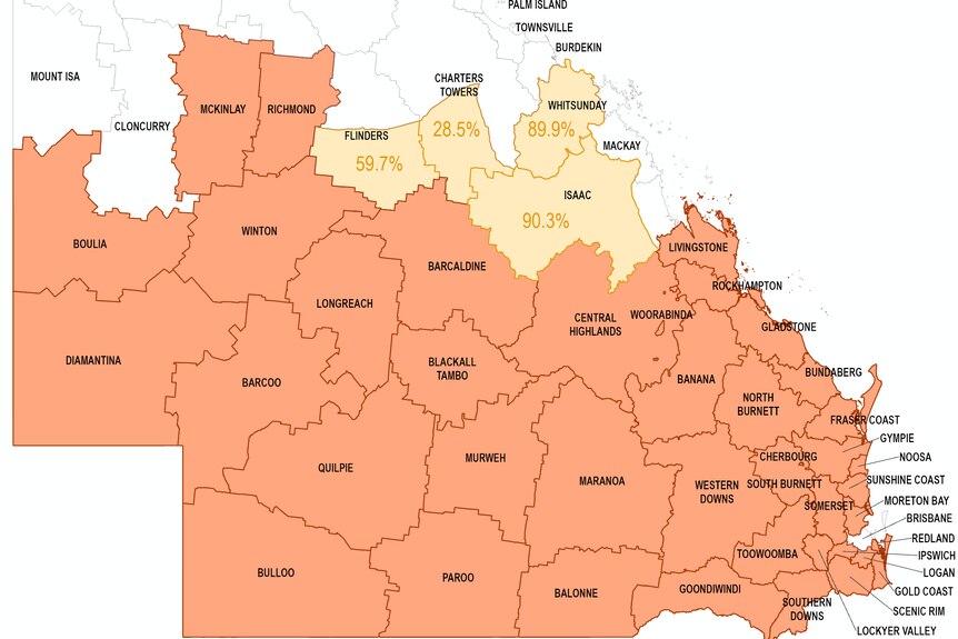 A map of drought affected areas in Queensland