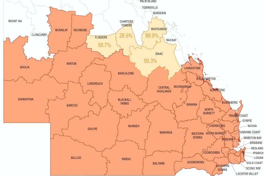 A map of drought affected areas in Queensland