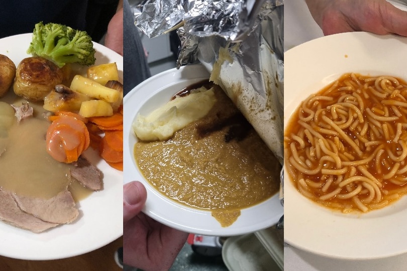 Composite of three aged care meals.