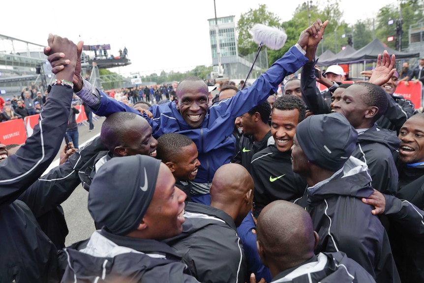 Eliud Kipchoge celebrates