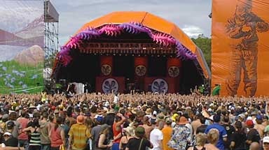 American rockers Mudvayne were so loud they blew the speakers on both main stages.