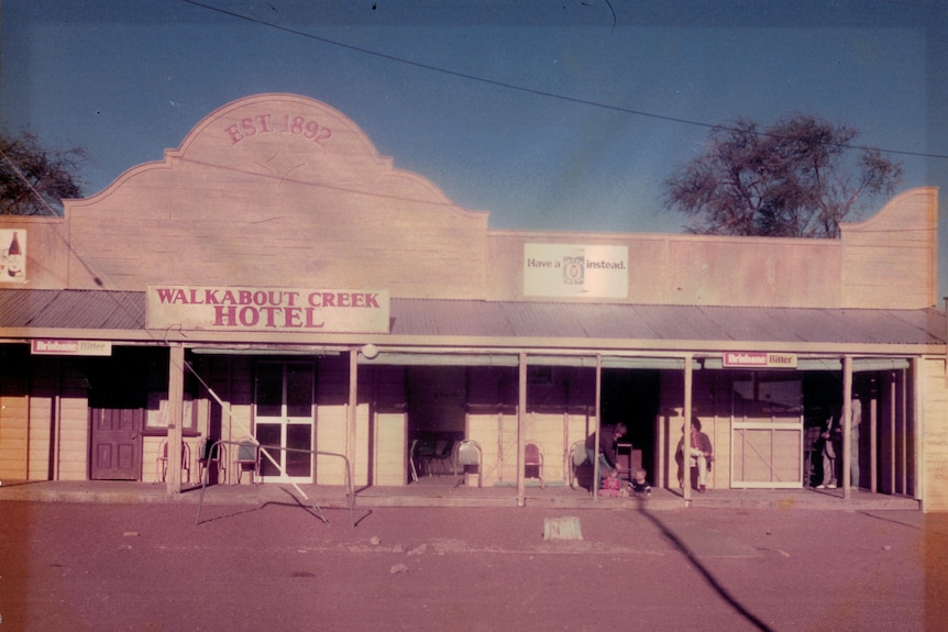 An old photo of an outback pub.
