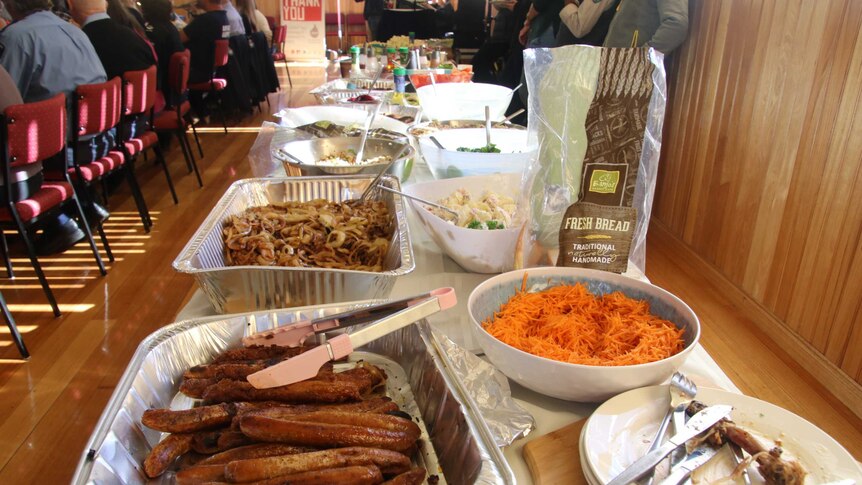 Food at the Miena fire barbecue.