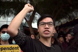 A pro-democracy supporter chants words of solidarity for his counterparts in Hong Kong.