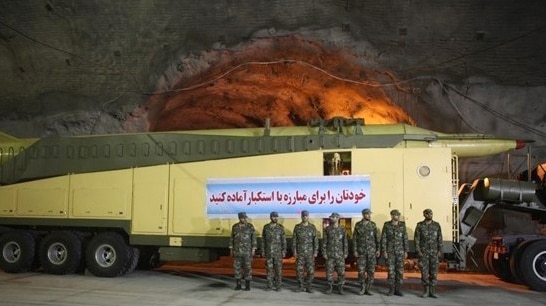 Iranian armed forces in underground missile tunnel