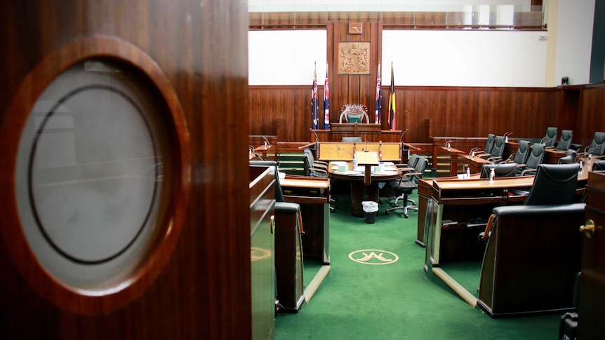View into the House of Assembly chamber in the Tasmanian Parliament.