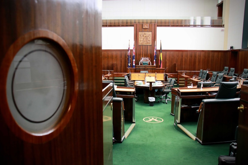 View into the House of Assembly chamber in the Tasmanian Parliament.