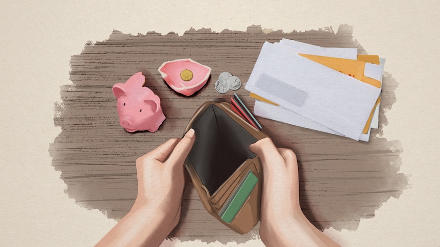 An illustration showing an open wallet with no money in it.