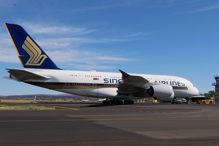 A photo of an A380 aircraft at Alice Springs airport