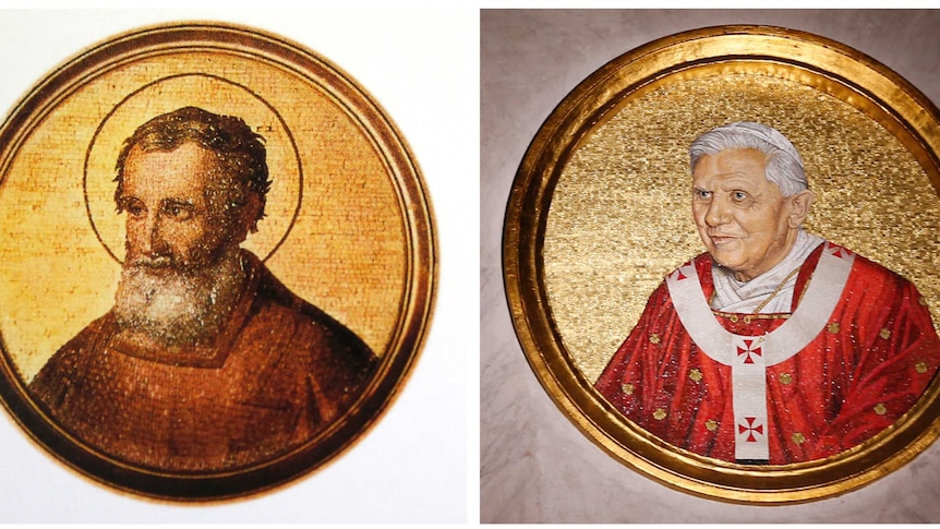 Mosiacs depicting Pope Benedict XVI and Saint Celestine V