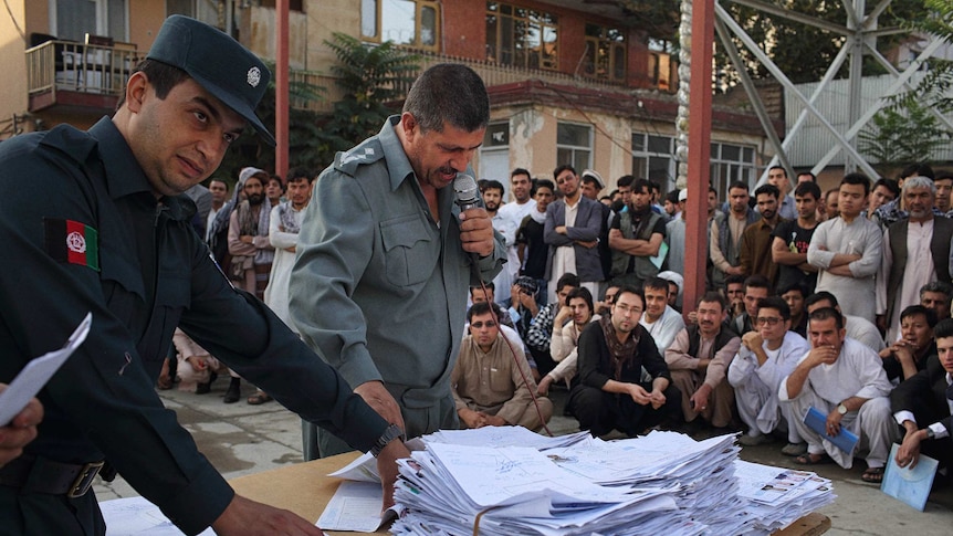 Police at Kabul passport office