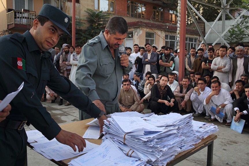 Police at Kabul passport office