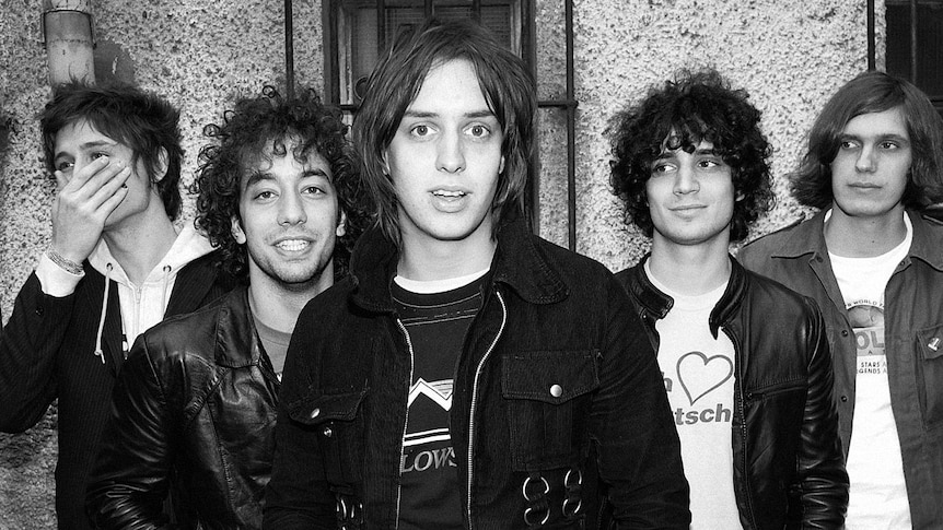 Black and white photo of The Strokes