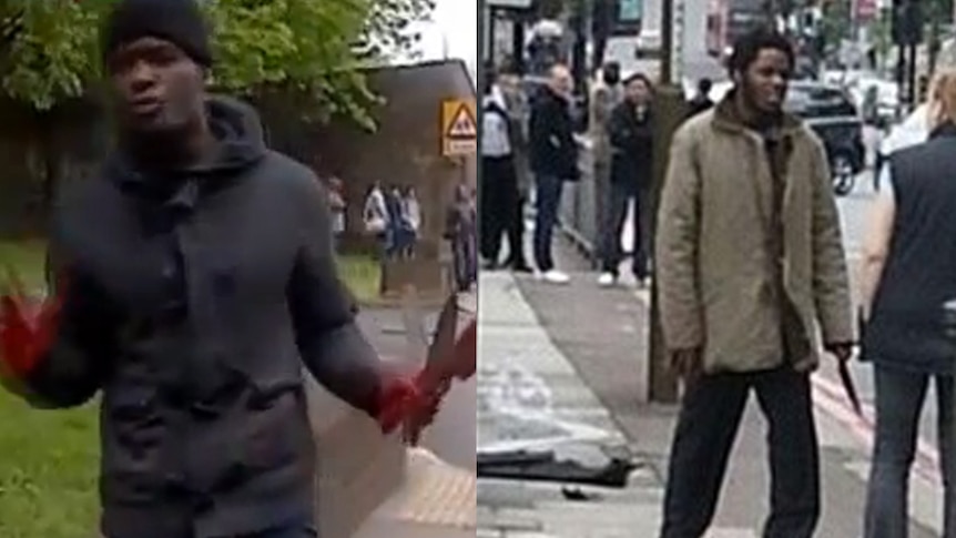 Tv still of the two suspects in the Woolwich killing, London