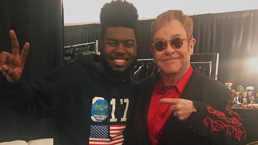 Khalid backstage with Elton John