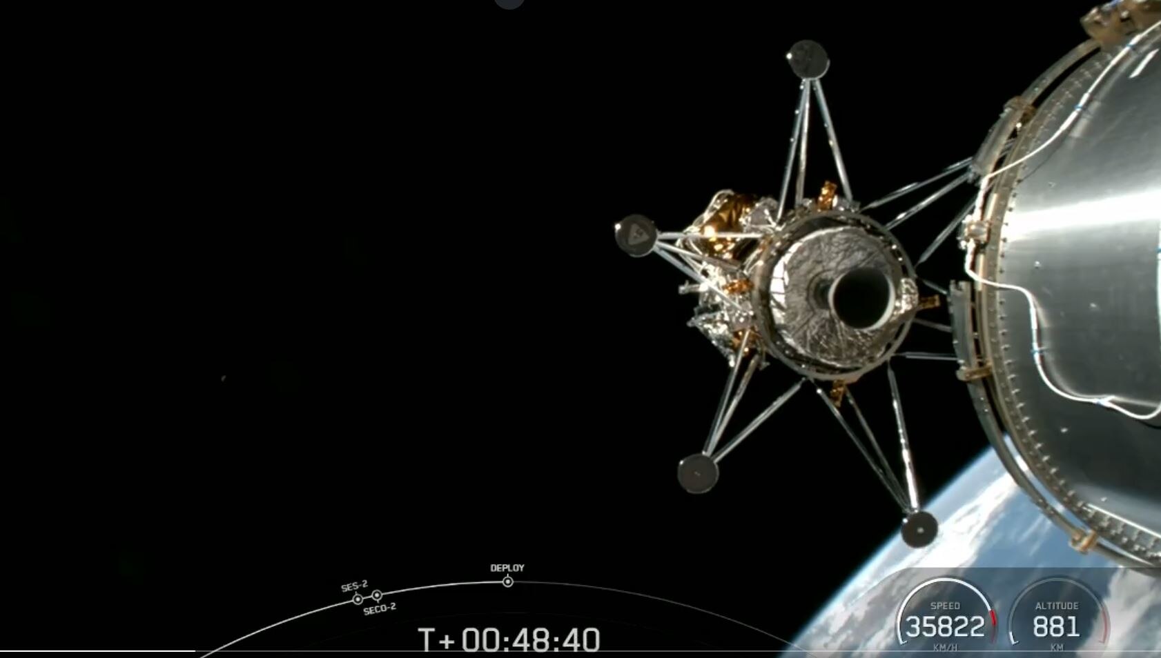 A lunar lander is deployed from the rocket