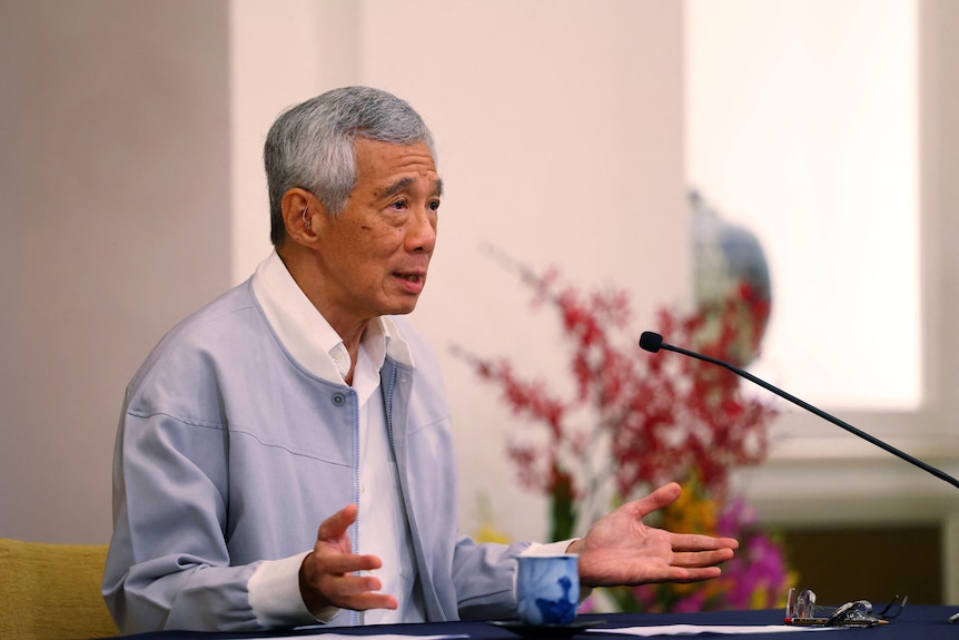 Lee Hsien Loong speaks during a press conference.