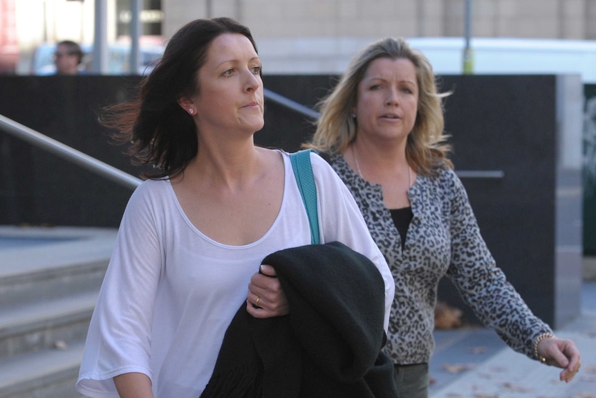 Nikki Komiazyk and Mandy Hodson leaving coronial inquest-1