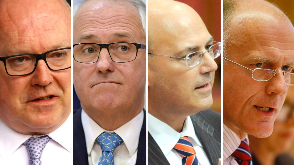 George Brandis, Malcolm Turnbull, Arthur Sinodinos and Eric Abetz.