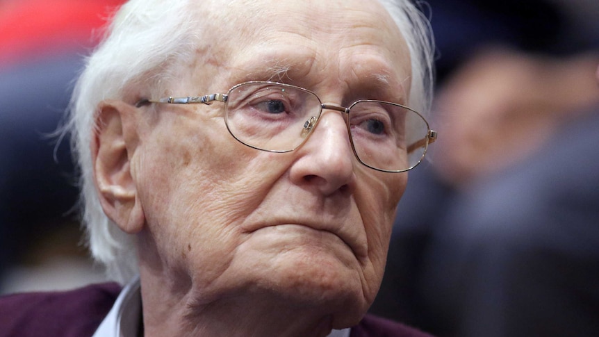 Ex-Auschwitz guard, Oskar Groening listens to the verdict of his trial in Lueneburg, Germany.
