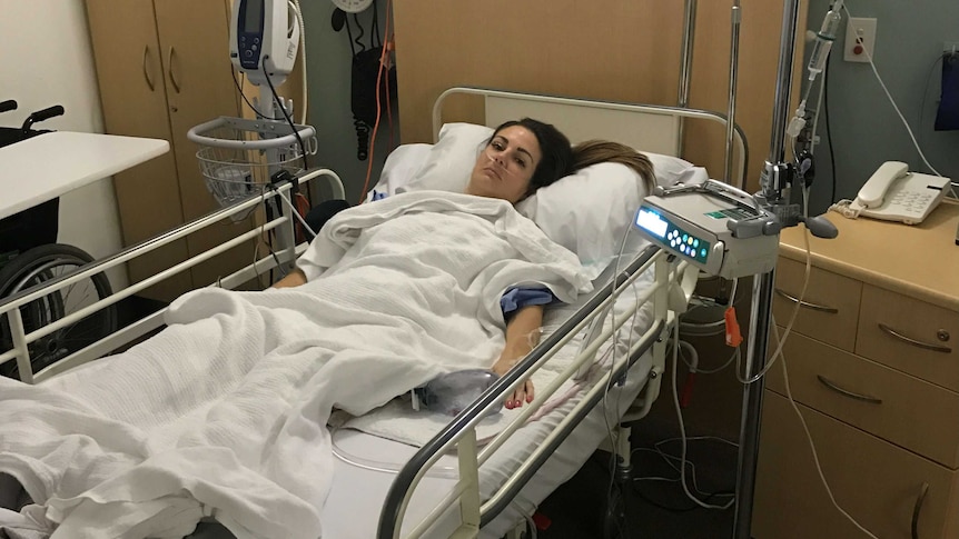 Shauna Cahill in hospital after having her mesh removed.