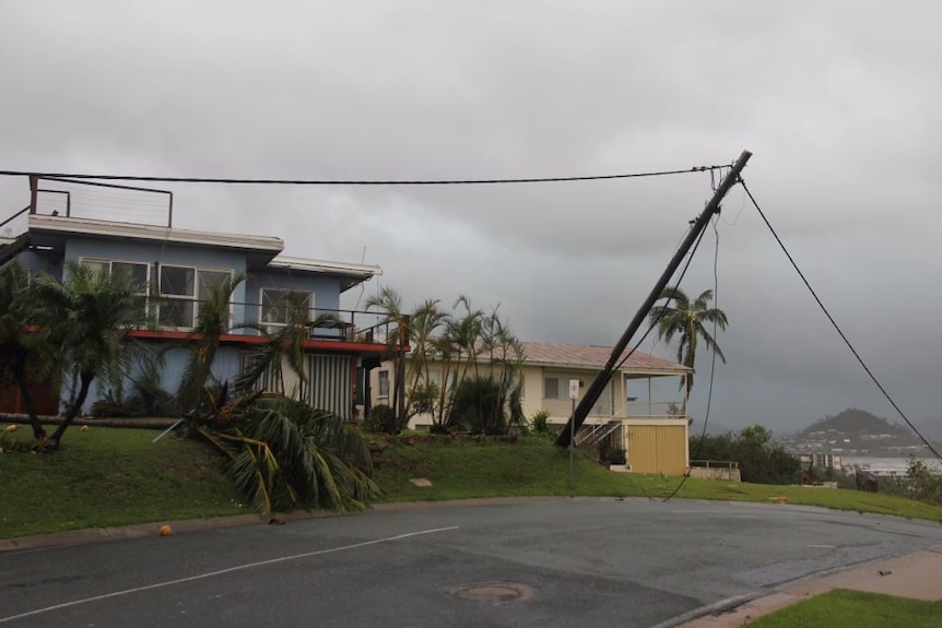Power lines and trees down in an Airlie Beach street.