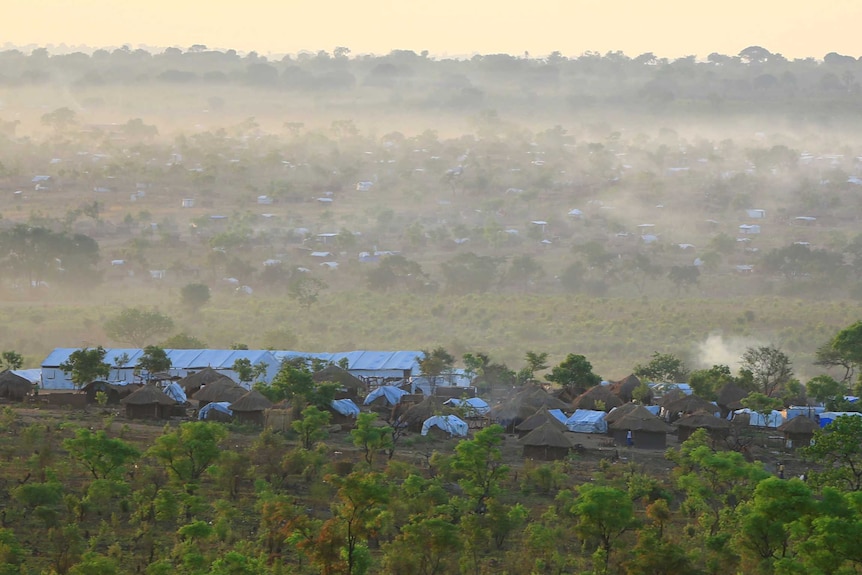 Long shot of Bidi Bidi refugee settlement in Uganda