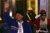 Bolivia's president Evo Morales waves to supporters