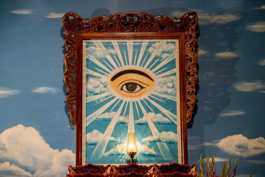 Cao Dai temple. The Divine Eye, sacred symbol of Caodaism.