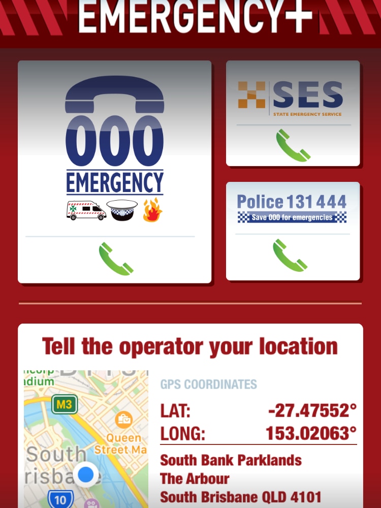 Screenshot of the Emergency+ app
