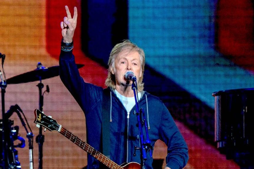 Sir Paul McCartney on stage at the Adelaide Entertainment Centre.