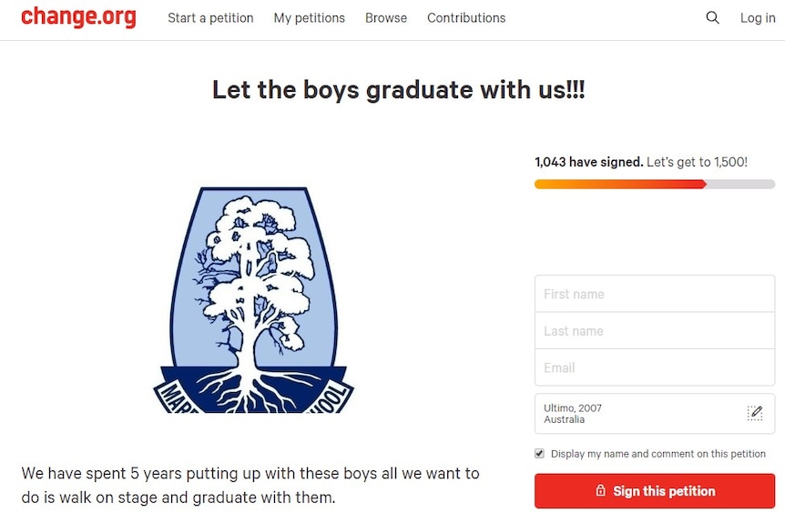 A change.org petition to Marryatville High School.