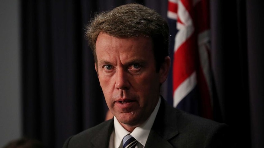 Federal education minister Dan Tehan addressing the media in 2019