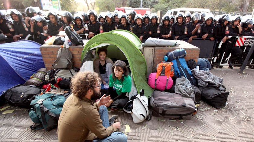 Foreign activists staged a sit-in to protest against Egypt's stance.