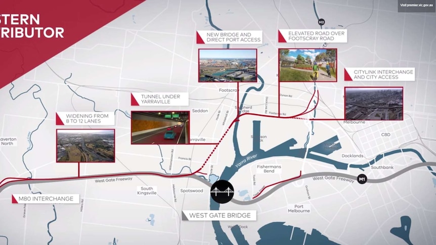 A map of the planned Western Distributor, released by the Victorian Government on December 8, 2015.