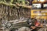 A car that fell onto rain tracks was hit by a freight train. Nobody was injured.