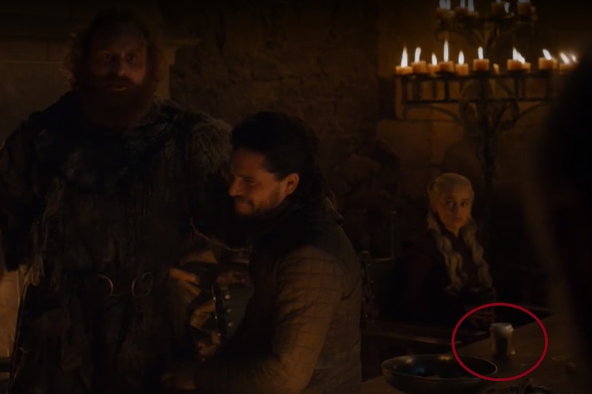 A still image showing a Starbucks cup in a scene from HBO's Game of Thrones