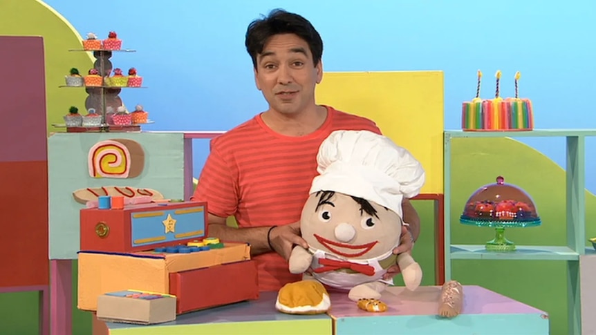 Alex with Humpty dressed as a chef