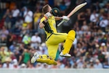 Australia's David Warner celebrates his ODI century against New Zealand at Manuka Oval.