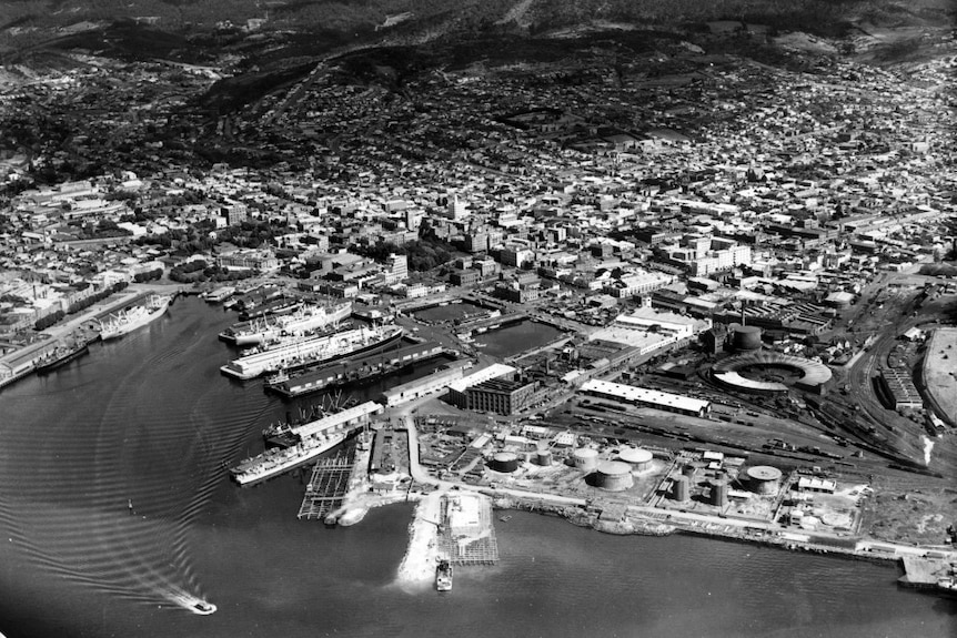 Hobart's Macquarie Point, as seen in the 1970s.