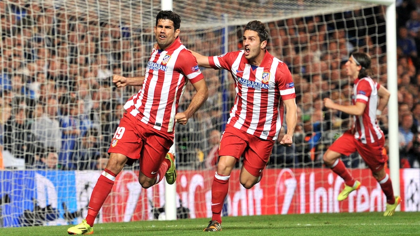 Diego Costa celebrates after putting Atletico Madrid ahead