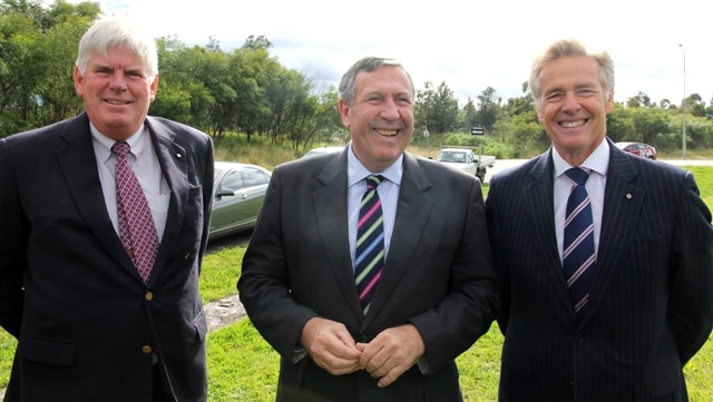 Craig Baumann and Tim Owen with Duncan Gay (centre) announcing money for the duplication of the Tourle Street Bridge.