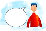 Drawing of a male speaker with a blank speech bubble