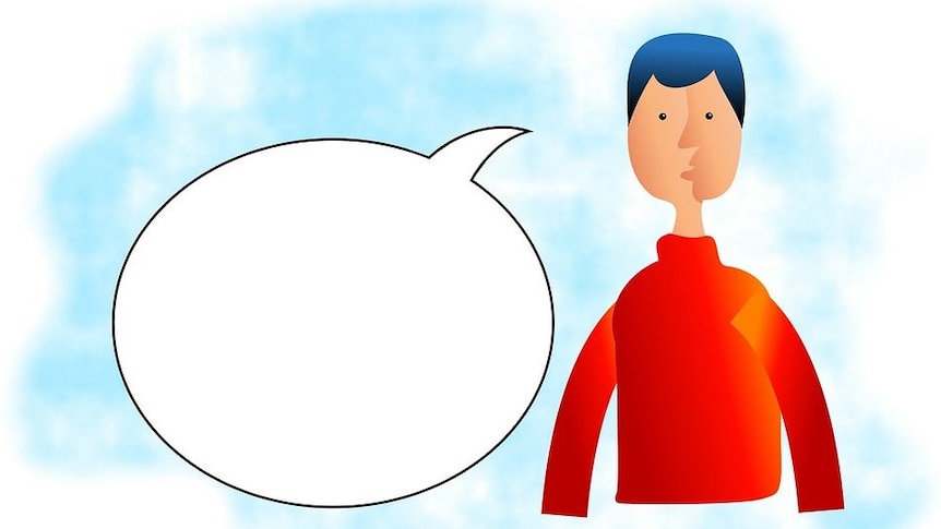 Drawing of a male speaker with a blank speech bubble