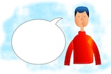 Drawing of a male speaker with a blank speech bubble