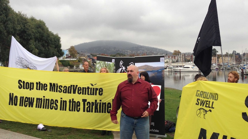 Anti-mining protesters outside a minerals conference in Hobart.